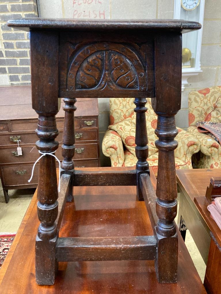 An 18th century style oak joint stool, width 45cm